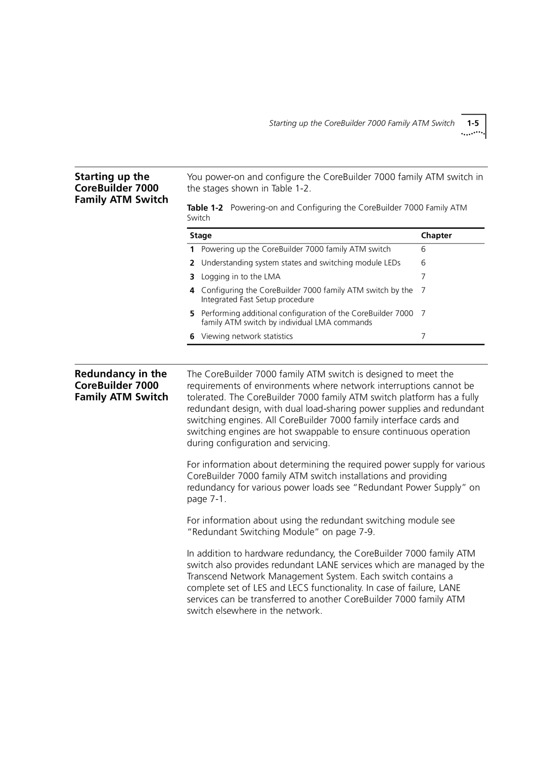 3Com DUA3700-0BAA04 manual Starting up, CoreBuilder, Stages shown in Table, Stage Chapter 