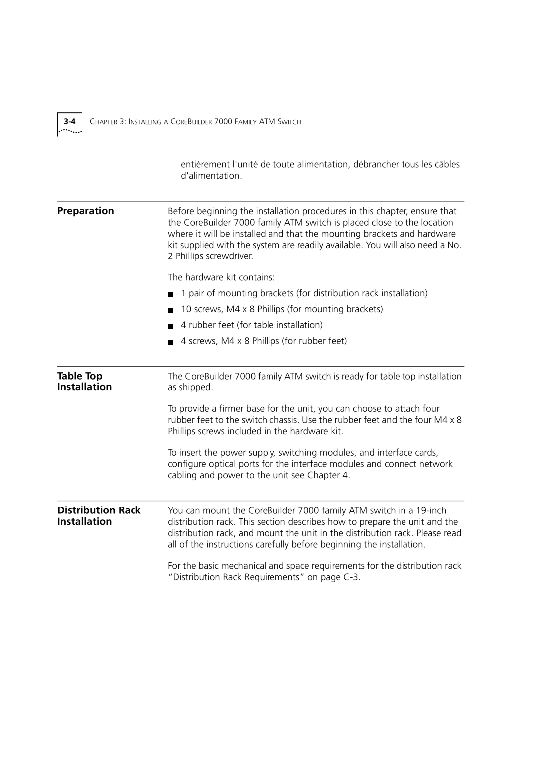 3Com DUA3700-0BAA04 manual Preparation, Table Top, Installation, Distribution Rack 