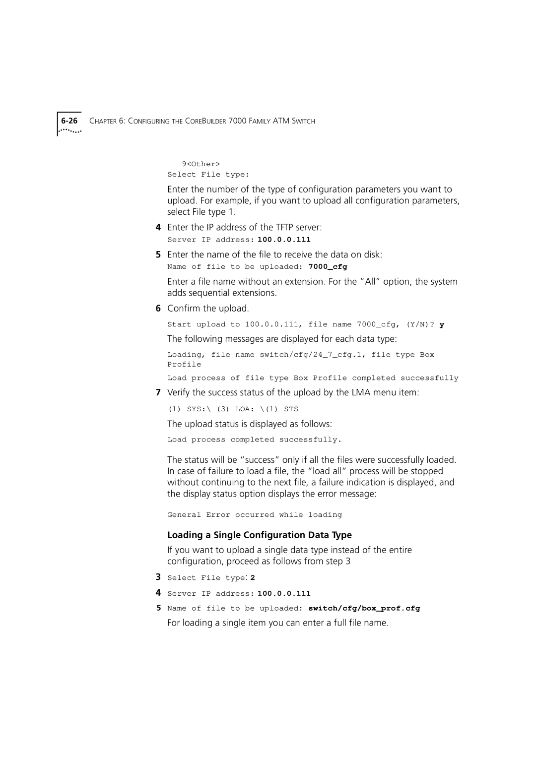 3Com DUA3700-0BAA04 manual Enter the name of the file to receive the data on disk, Upload status is displayed as follows 