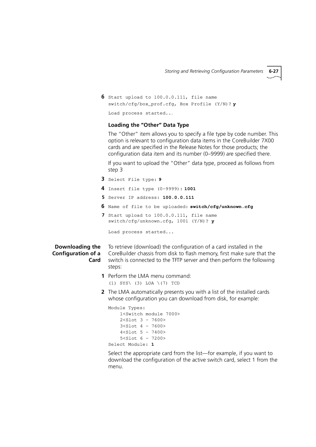 3Com DUA3700-0BAA04 manual Loading the Other Data Type 