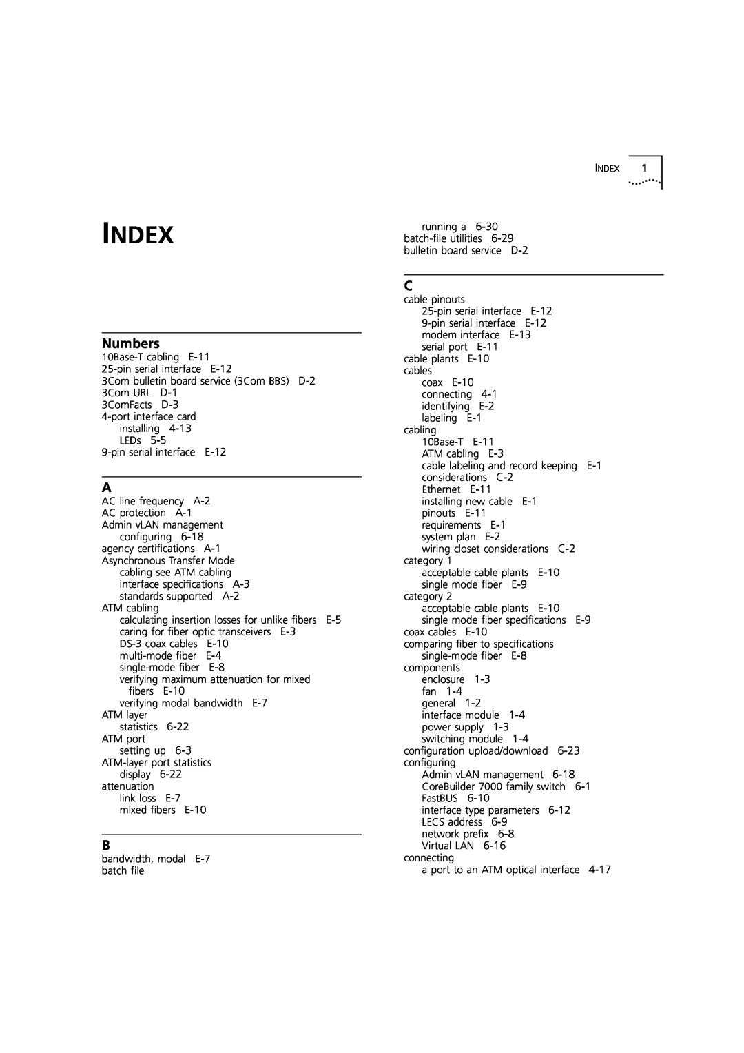 3Com DUA3700-0BAA04 manual Index, Numbers 