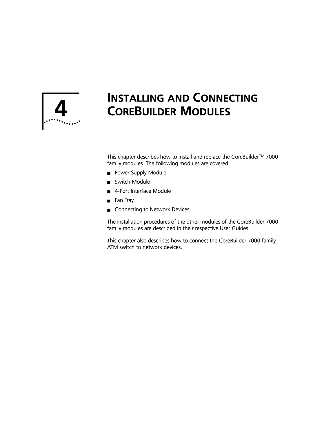 3Com DUA3700-0BAA04 manual Core Builder Modules, Installing And Connecting 