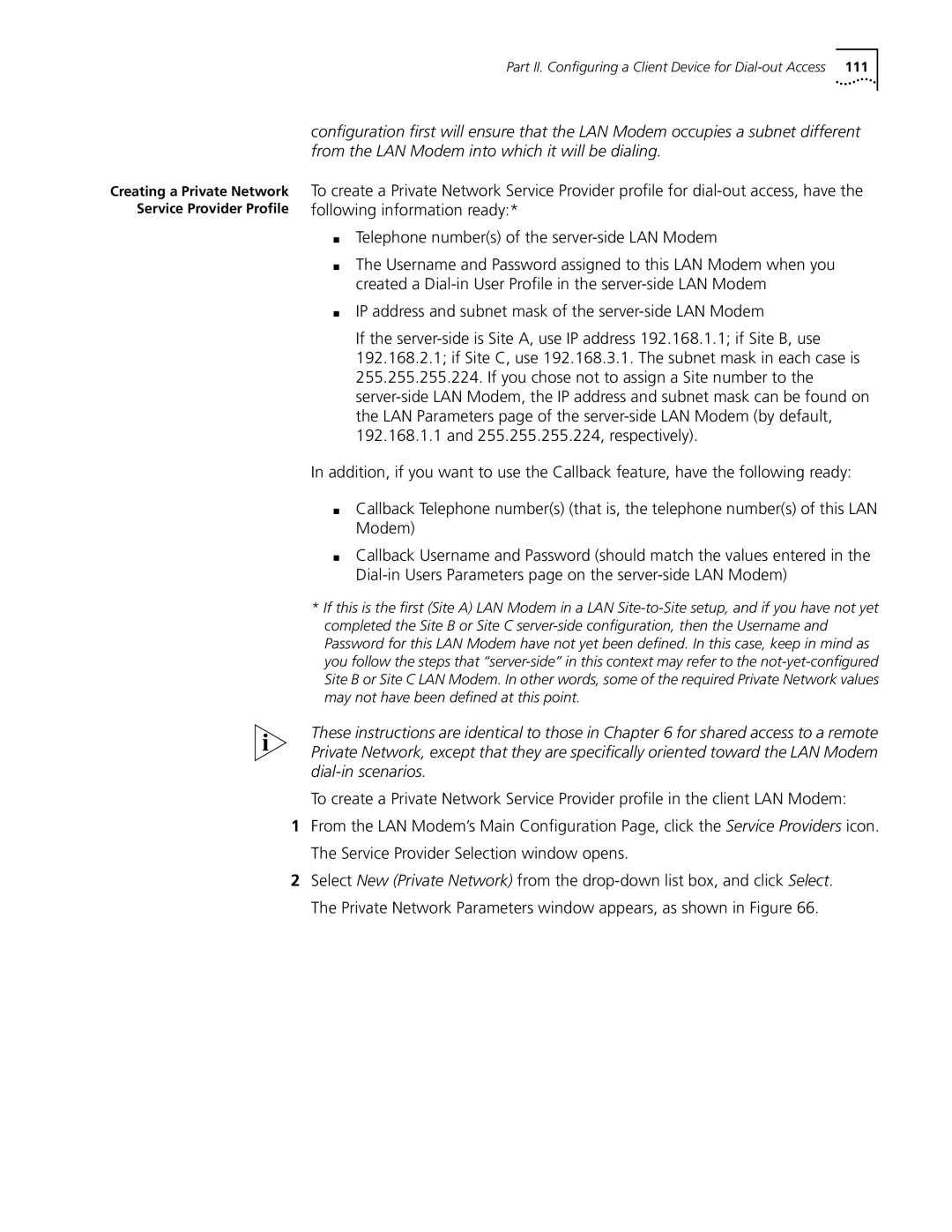 3Com Dual 56K manual Creating a Private Network Service Provider Proﬁle 