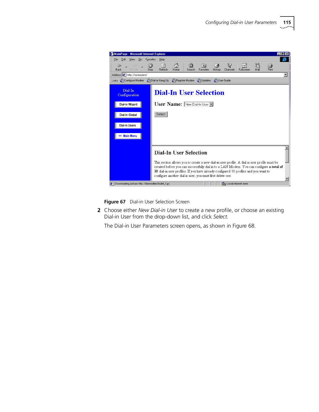 3Com Dual 56K manual Dial-in User Selection Screen 