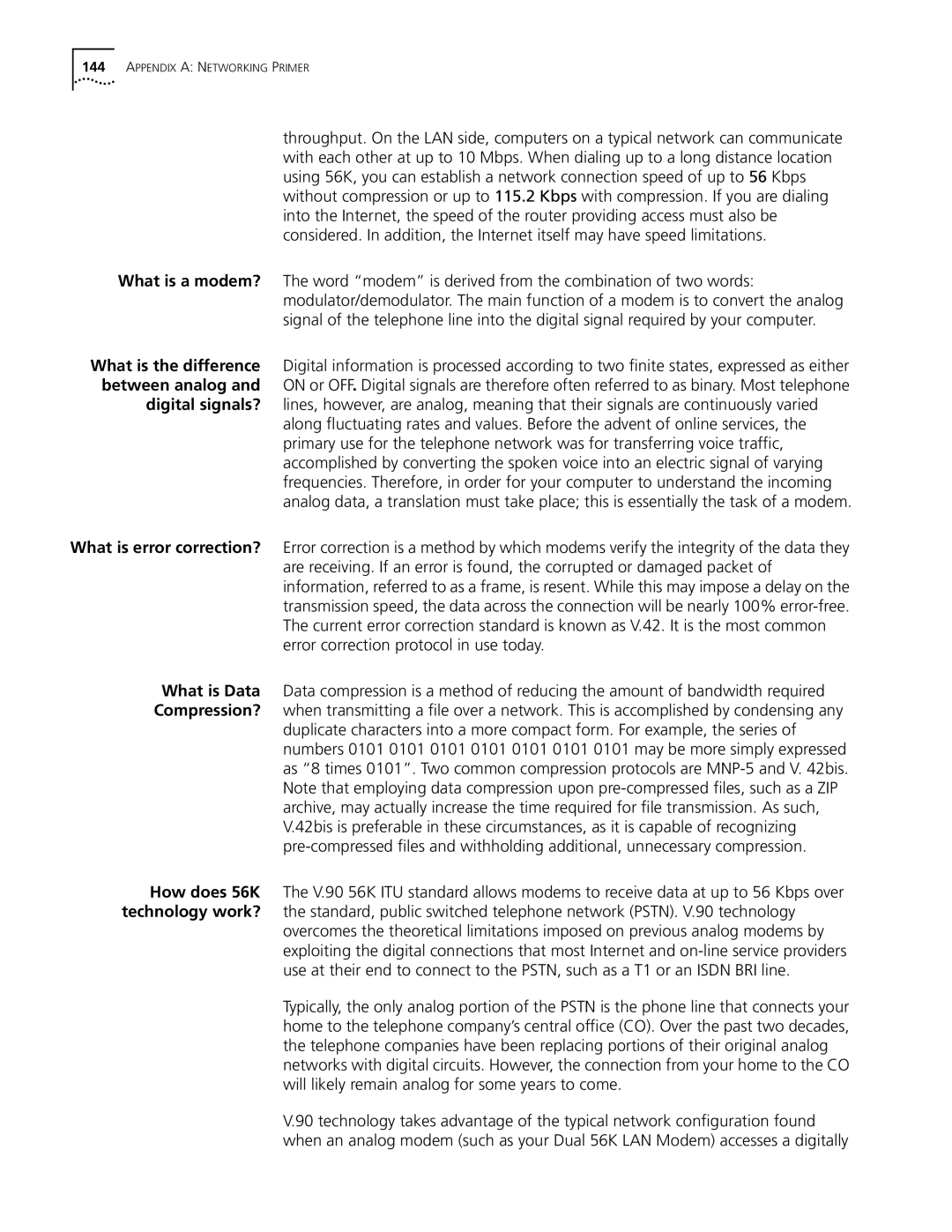3Com Dual 56K manual Appendix a Networking Primer 