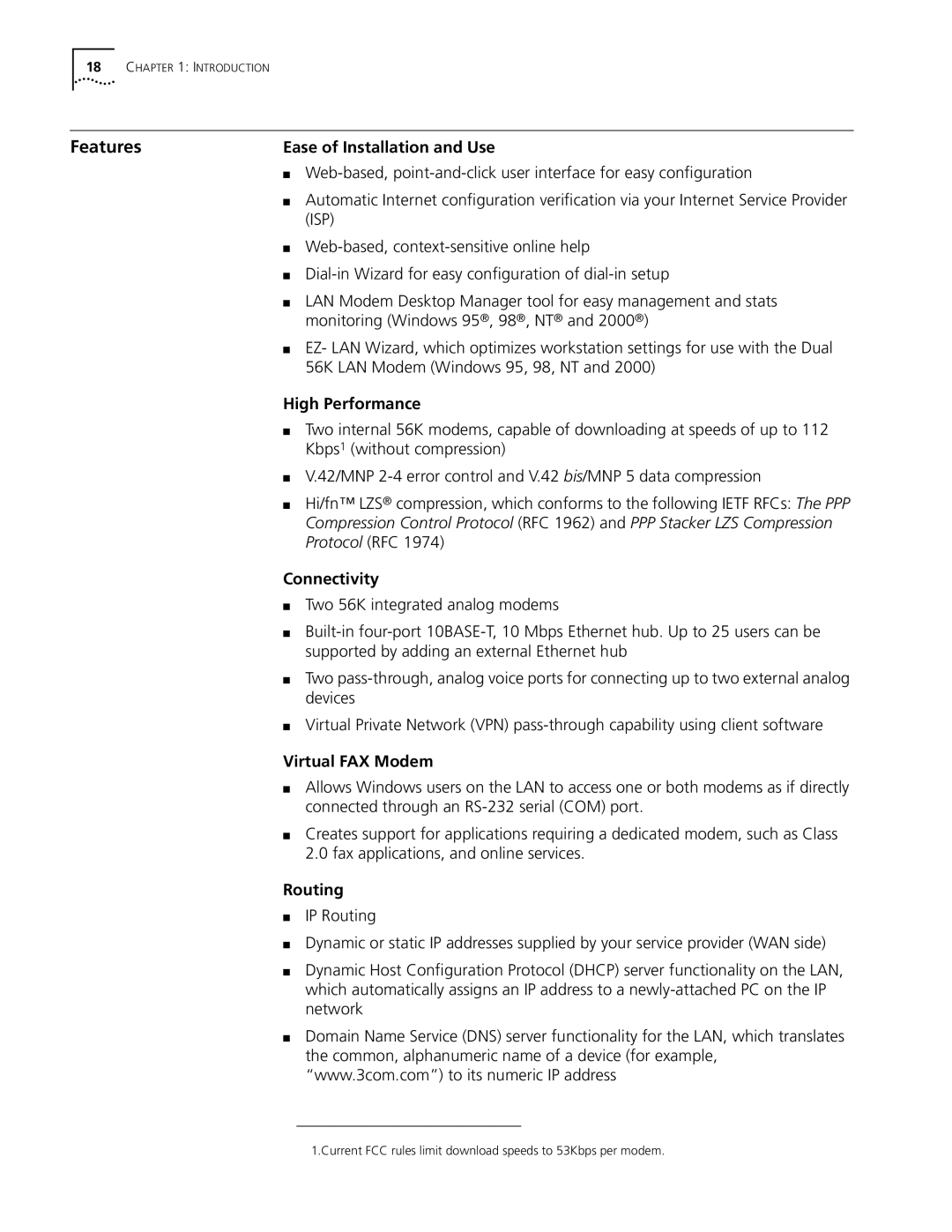 3Com Dual 56K manual Features 