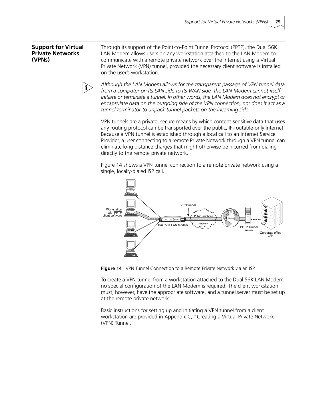 3Com Dual 56K manual Support for Virtual, Private Networks, VPNs 