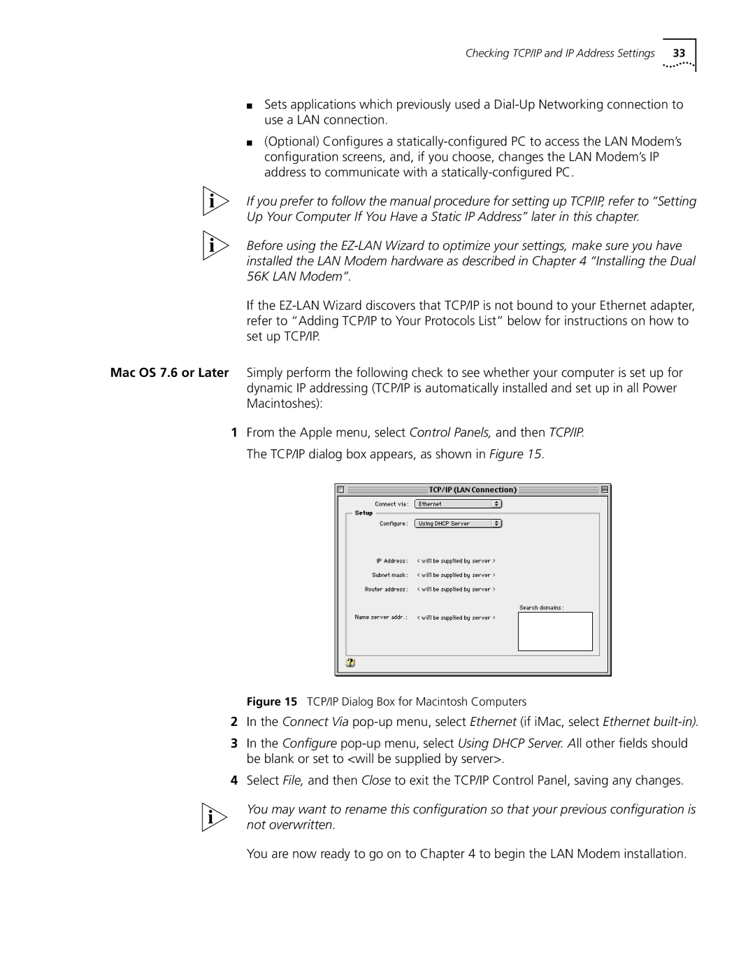 3Com Dual 56K manual TCP/IP Dialog Box for Macintosh Computers 