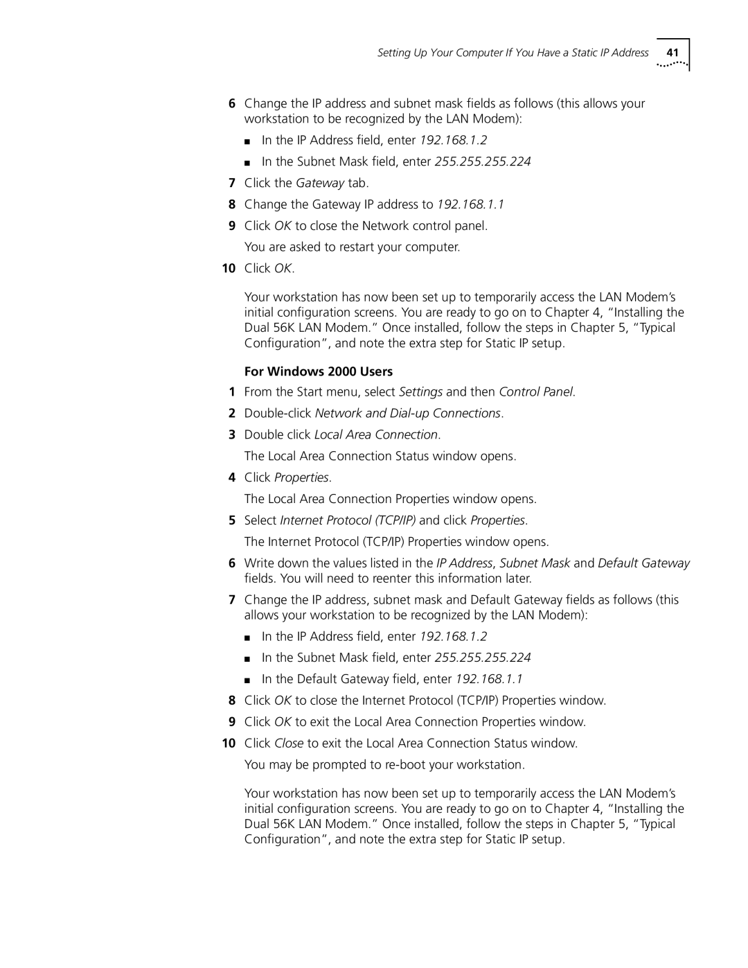 3Com Dual 56K manual Click OK, For Windows 2000 Users, From the Start menu, select Settings and then Control Panel 