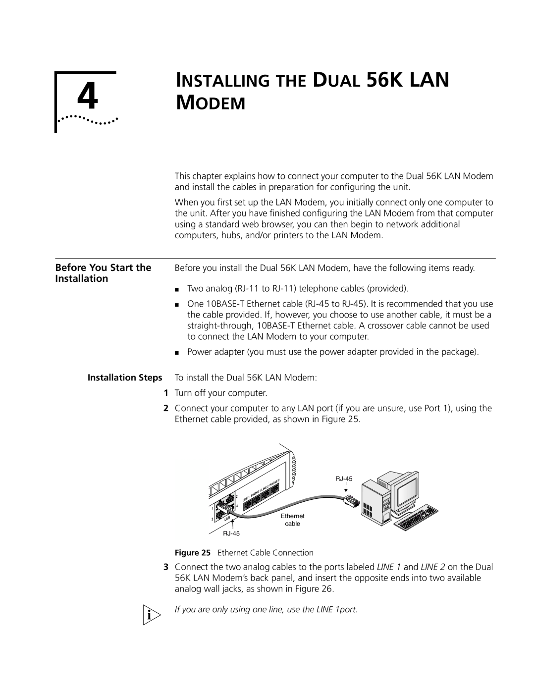 3Com manual Installing the Dual 56K LAN Modem, Installation 