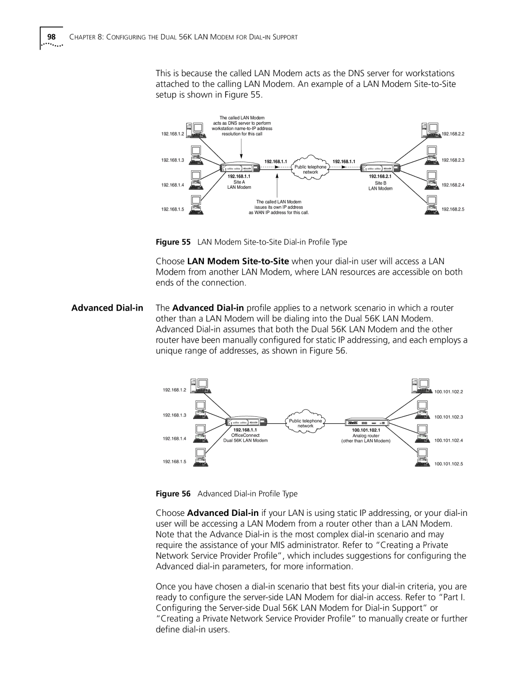 3Com Dual 56K manual LAN Modem Site-to-Site Dial-in Proﬁle Type 