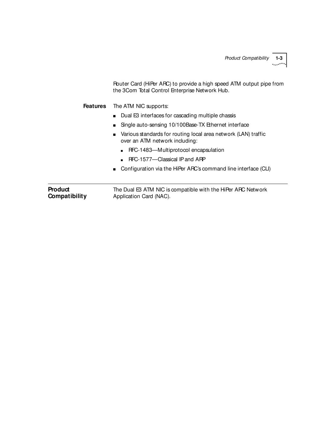 3Com E3 manual Compatibility, Application Card NAC 