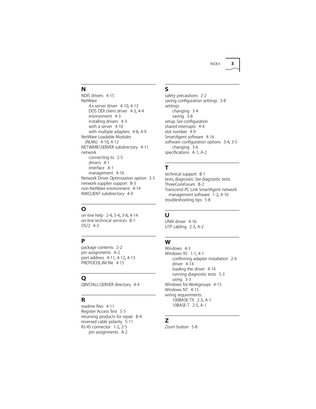 3Com EISA 10/100BASE-T manual NLMs 4-10, 4-12 NETWARE\SERVER subdirectory 4-11 network 