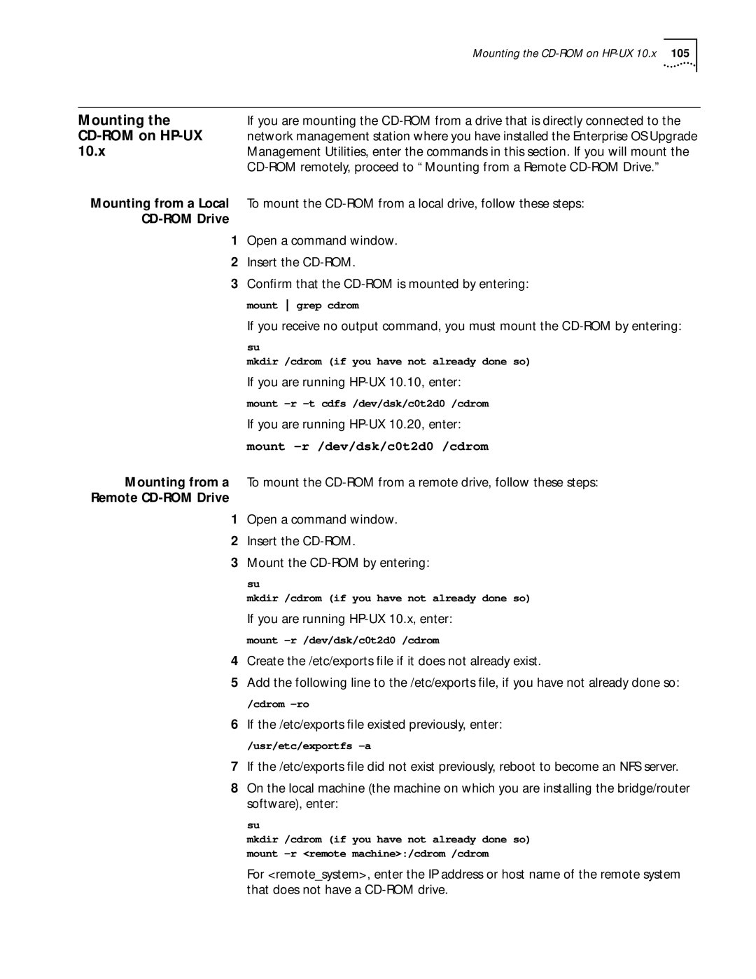 3Com ENTERPRISE OS 11.3 manual Mounting the CD-ROM on HP-UX, Remote CD-ROM Drive 