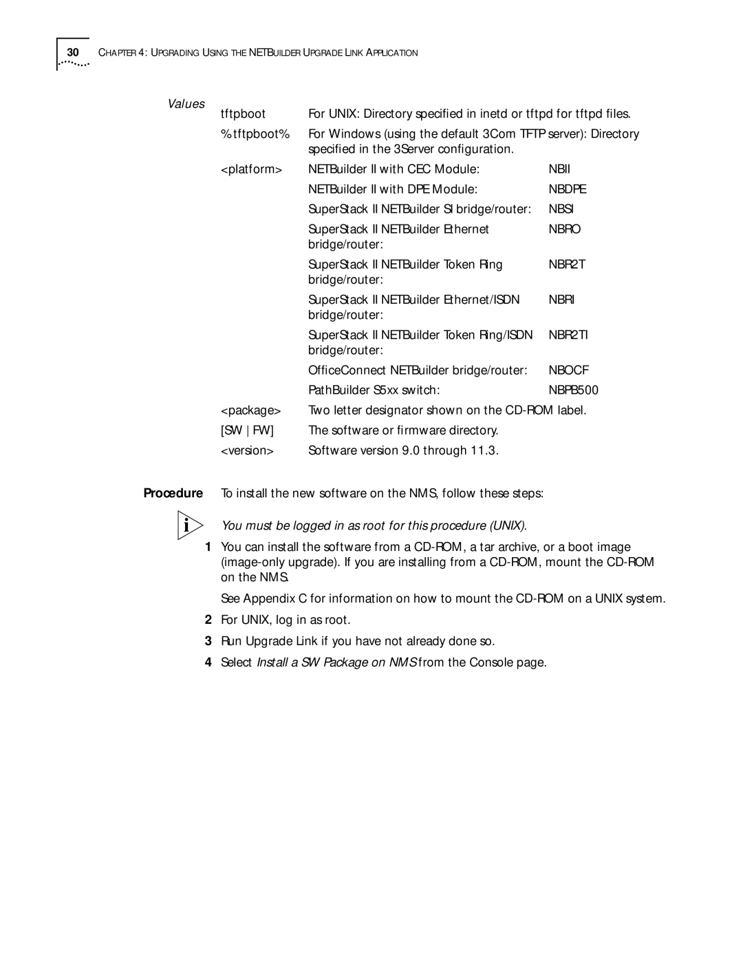 3Com ENTERPRISE OS 11.3 manual You must be logged in as root for this procedure Unix 