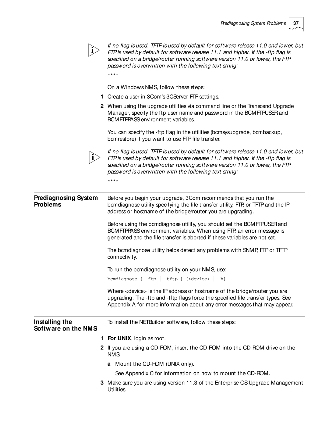 3Com ENTERPRISE OS 11.3 manual Installing, Software on the NMS 