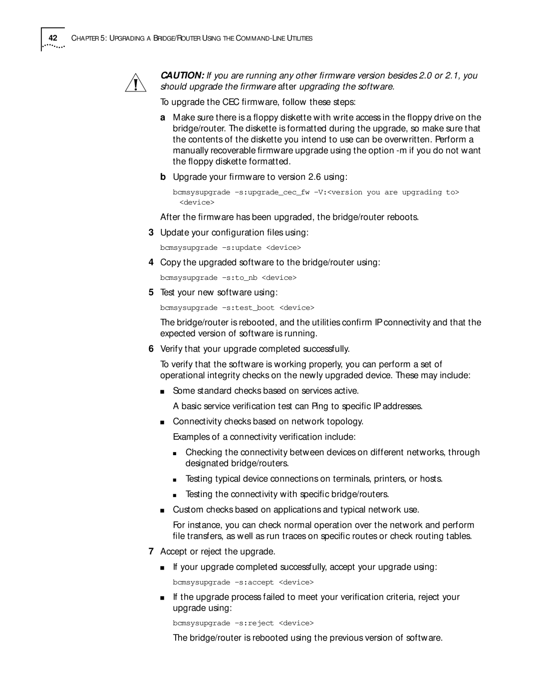 3Com ENTERPRISE OS 11.3 manual Copy the upgraded software to the bridge/router using, Test your new software using 