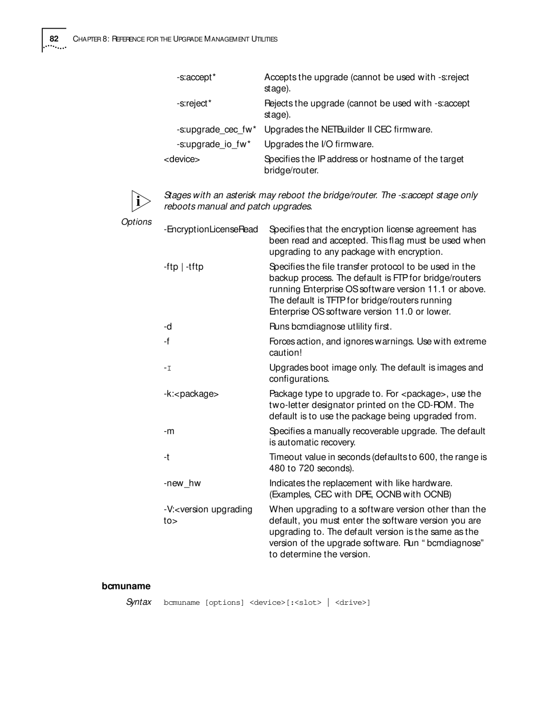 3Com ENTERPRISE OS 11.3 manual Bcmuname 