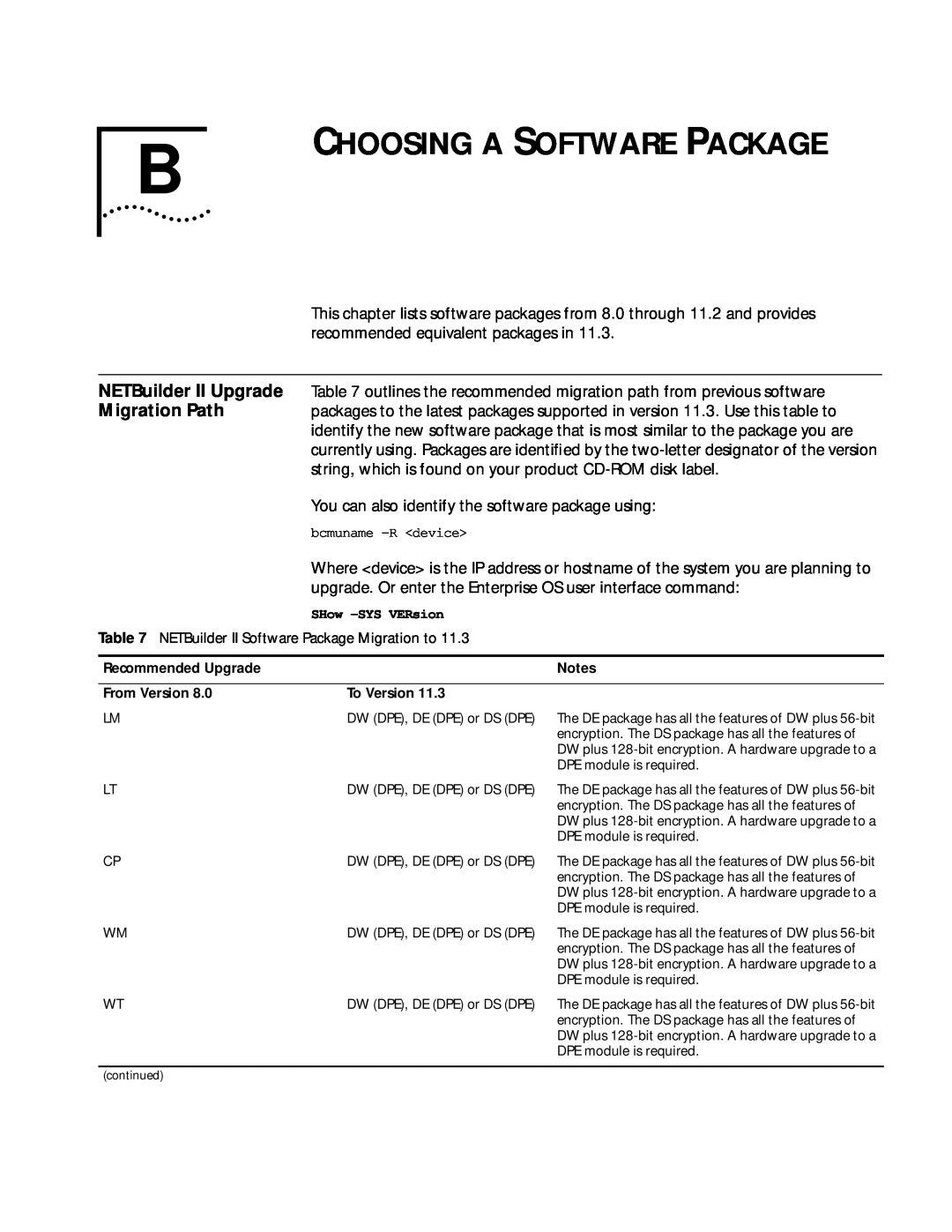 3Com ENTERPRISE OS 11.3 manual Choosing A Software Package, NETBuilder II Upgrade, Migration Path 