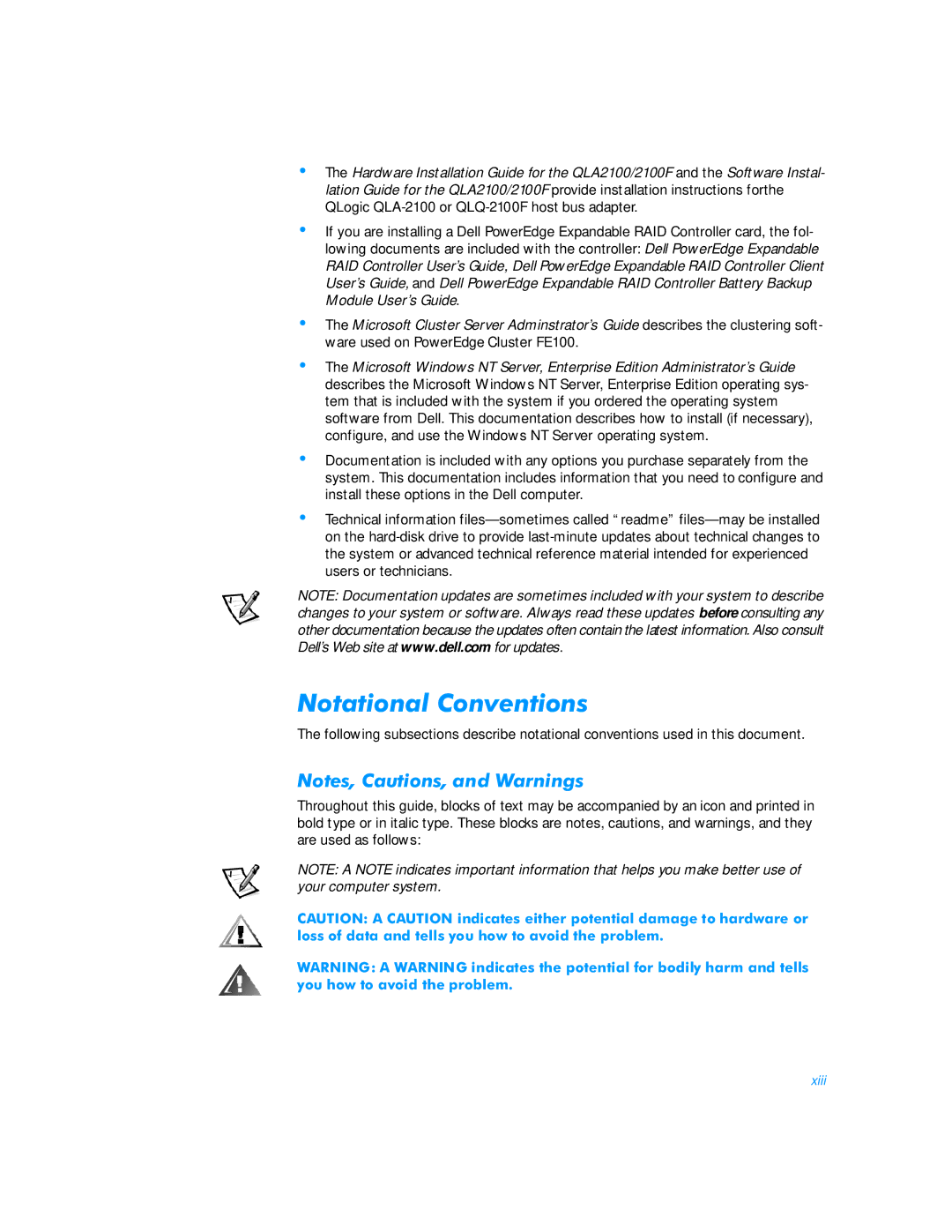 3Com FE100 manual 1RWDWLRQDO&RQYHQWLRQV, 1RWHV&DXWLRQVDQGDUQLQJV 