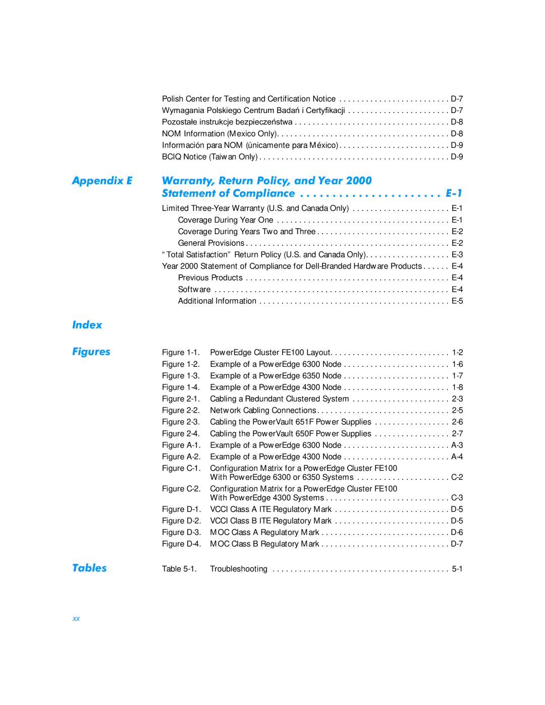 3Com FE100 manual $SSHQGL DUUDQW\5HWXUQ3ROLF\DQGHDU, QGH Ljxuhv, 7DEOHV 