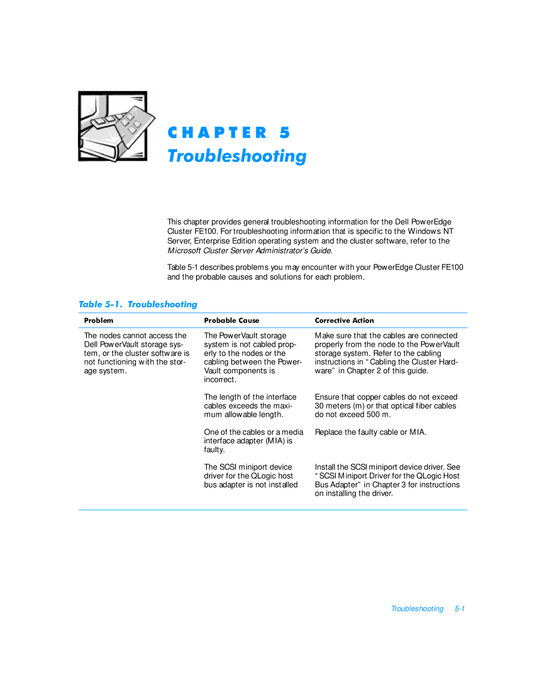 3Com FE100 manual 7URXEOHVKRRWLQJ, Microsoft Cluster Server Administrator’s Guide 