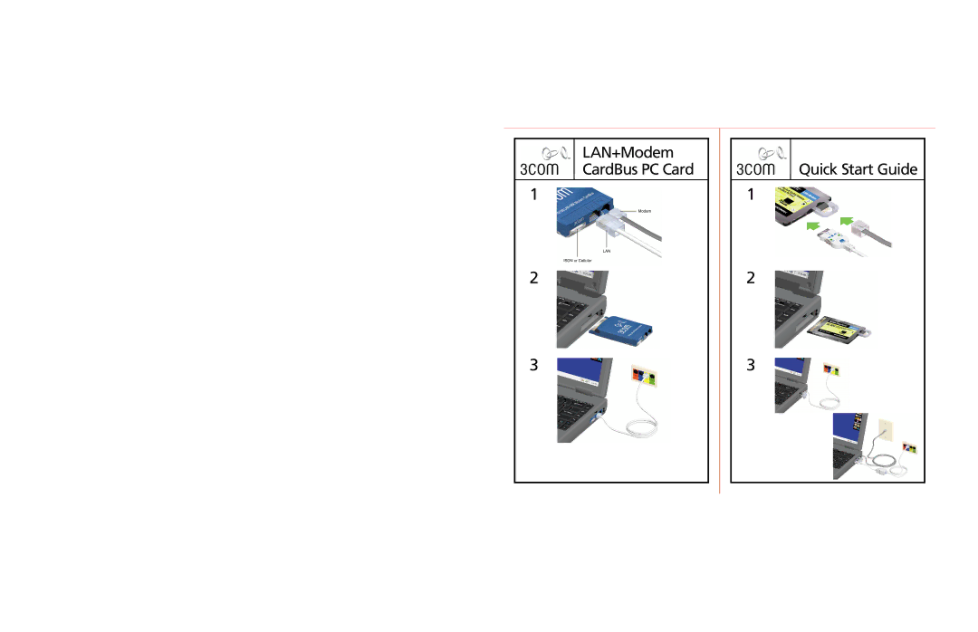 3Com FEM656C quick start LAN+Modem CardBus PC Card Quick Start Guide 