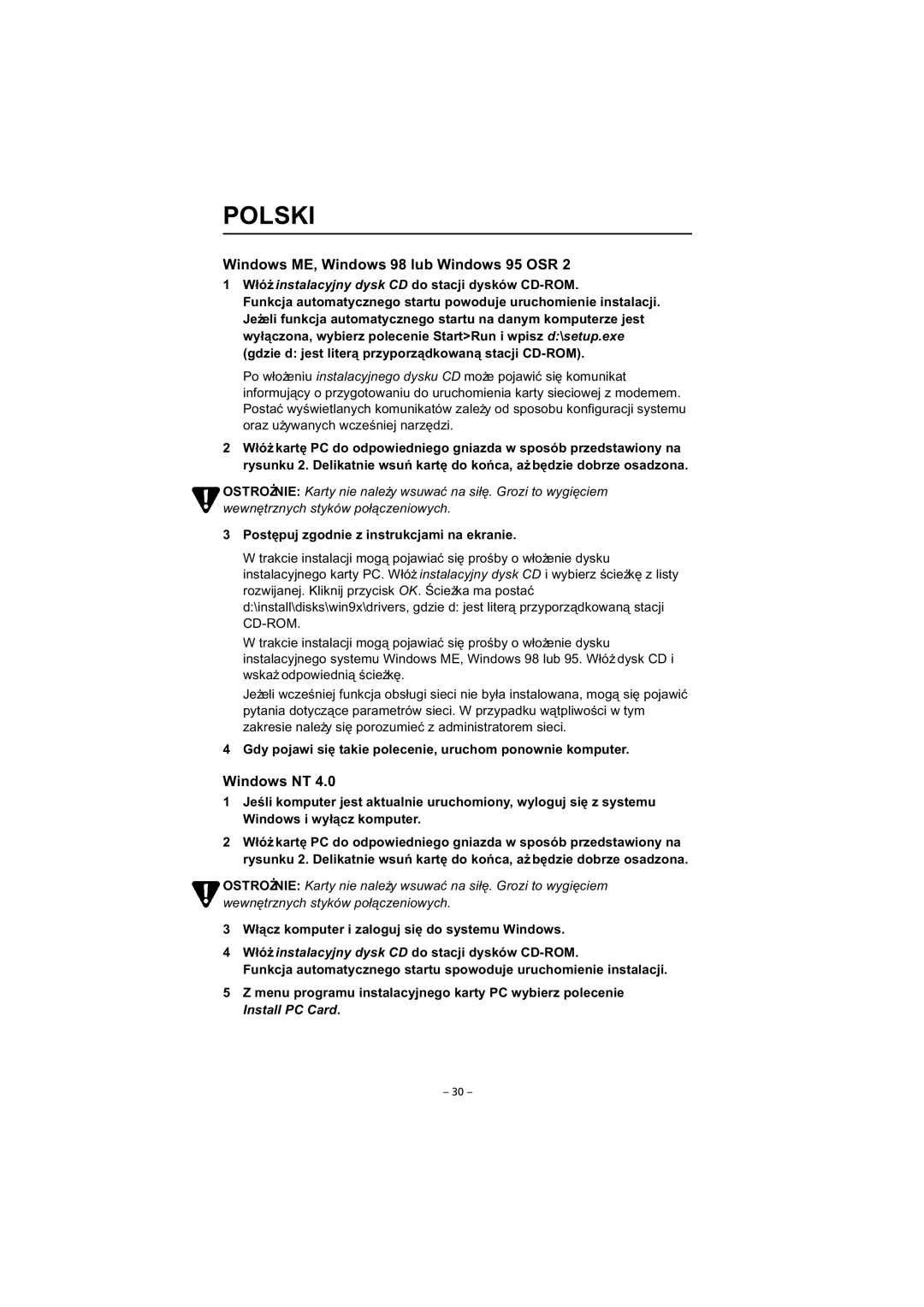 3Com FEM656C quick start Polski, Windows ME, Windows 98 lub Windows 95 OSR, Postępuj zgodnie z instrukcjami na ekranie 