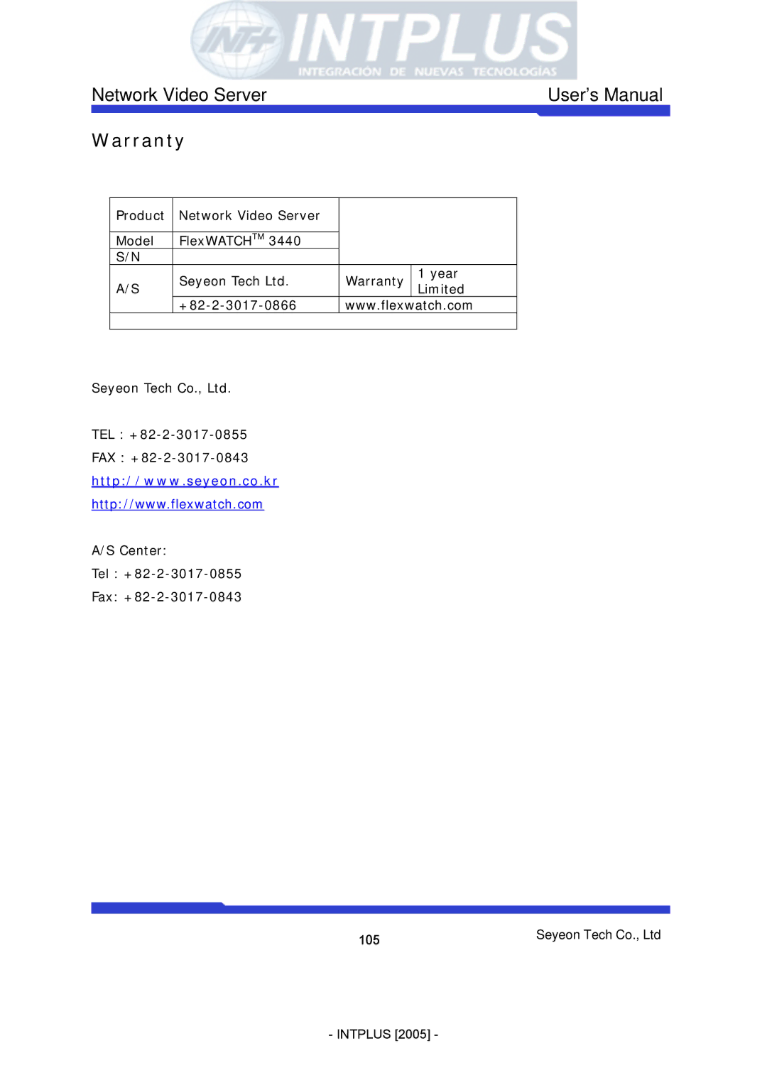 3Com FlexWATCH 3110 user manual Warranty 