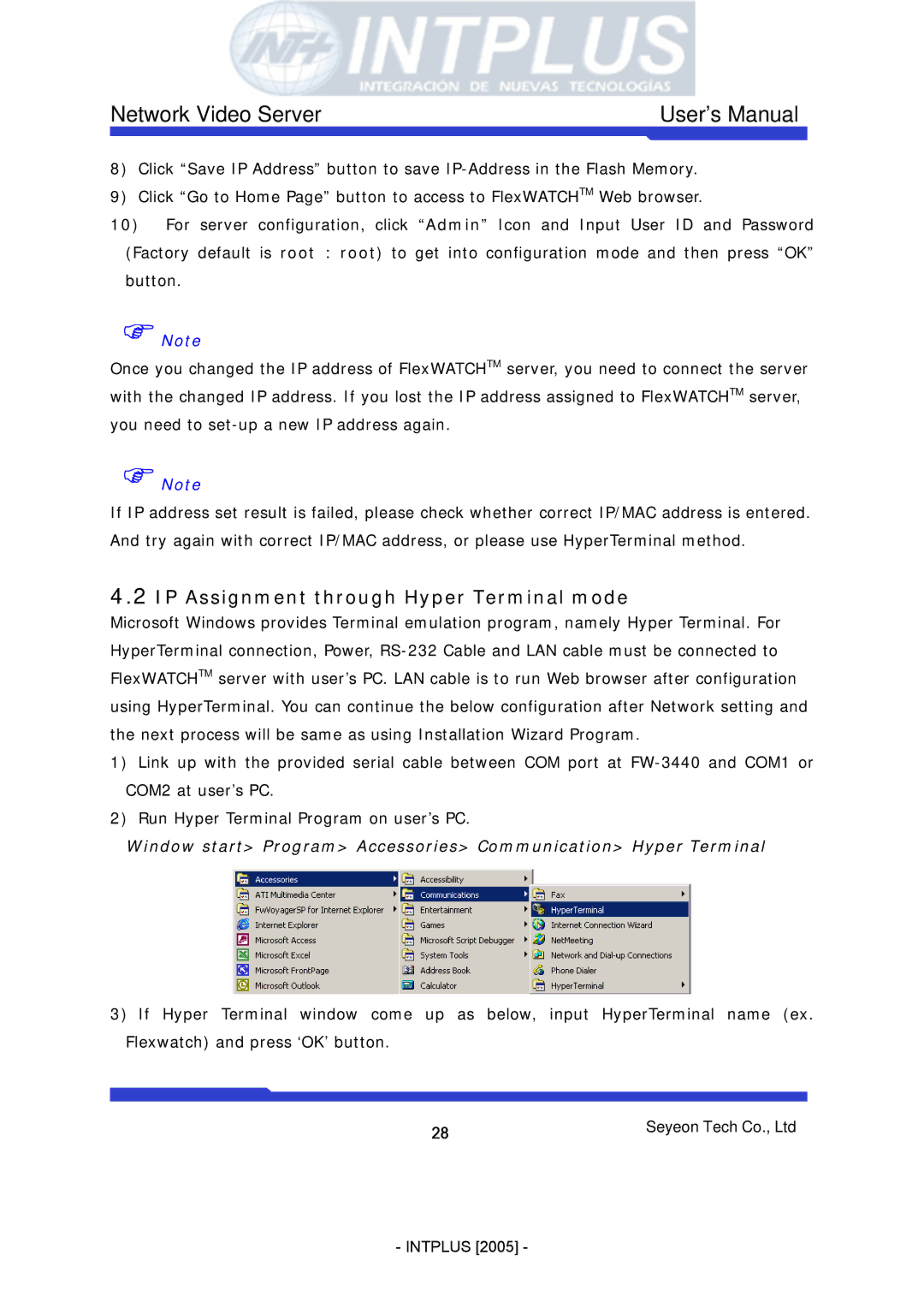 3Com FlexWATCH 3110 user manual IP Assignment through Hyper Terminal mode 