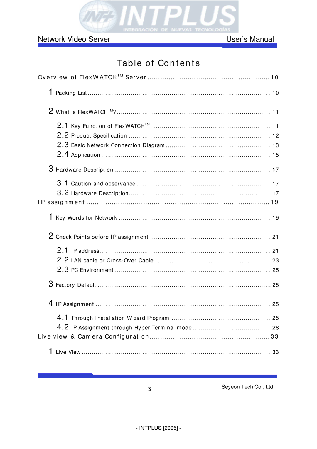 3Com FlexWATCH 3110 user manual Table of Contents 