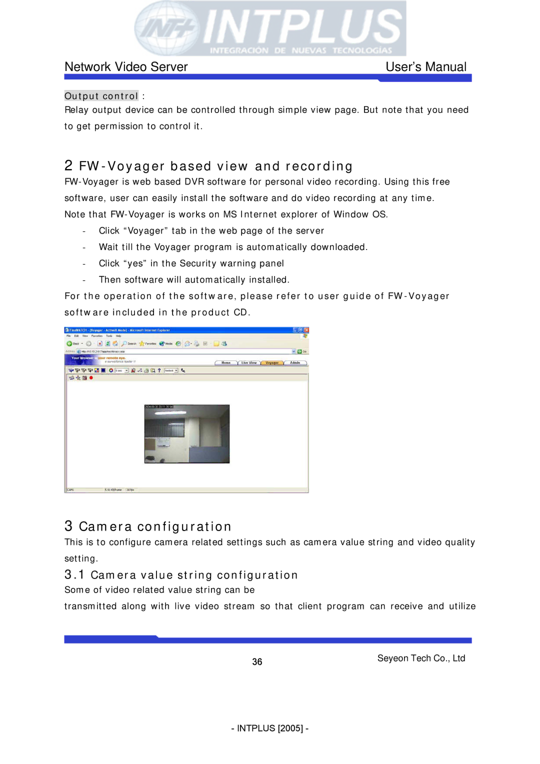 3Com FlexWATCH 3110 FW-Voyager based view and recording, Camera configuration, Camera value string configuration 