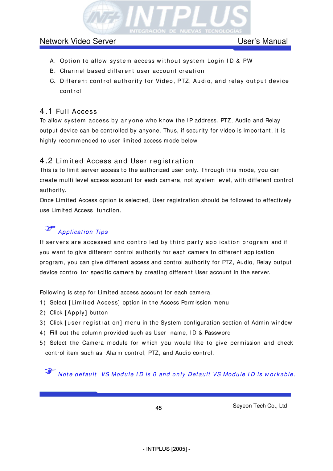 3Com FlexWATCH 3110 user manual Full Access, Limited Access and User registration 