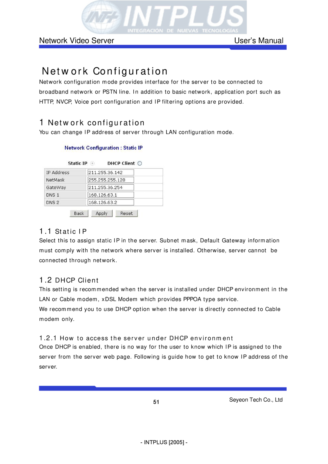 3Com FlexWATCH 3110 Network configuration, Static IP, Dhcp Client, How to access the server under Dhcp environment 