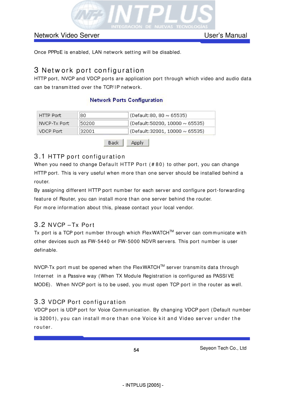 3Com FlexWATCH 3110 user manual Network port configuration, Http port configuration, Nvcp -Tx Port, Vdcp Port configuration 