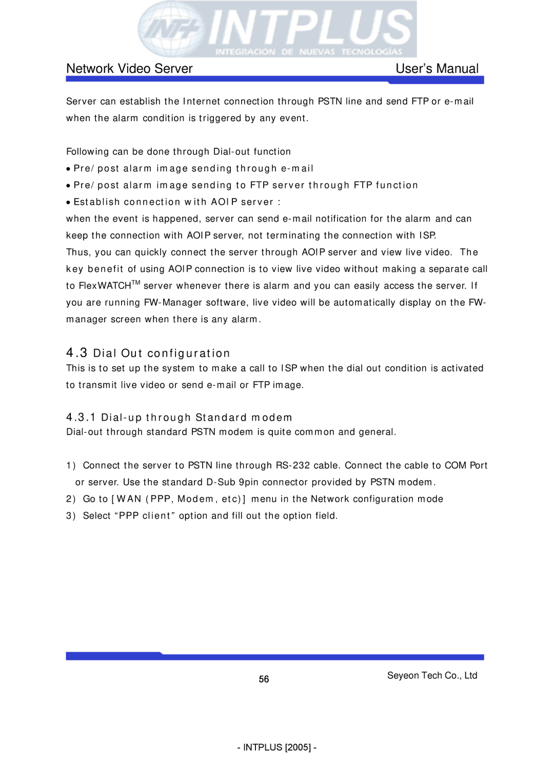 3Com FlexWATCH 3110 user manual Dial Out configuration, Dial-up through Standard modem 