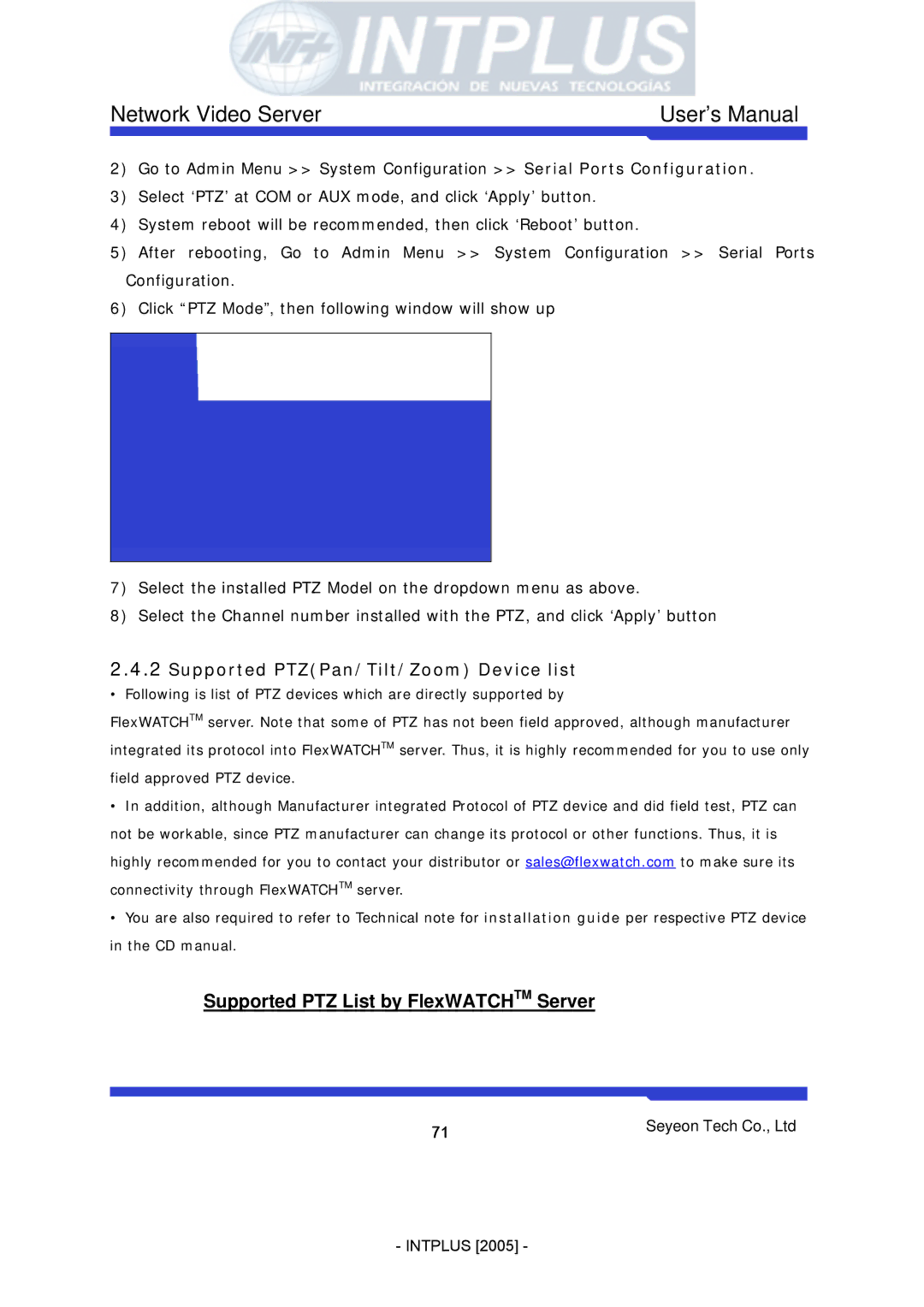 3Com FlexWATCH 3110 user manual Supported PTZPan/Tilt/Zoom Device list 