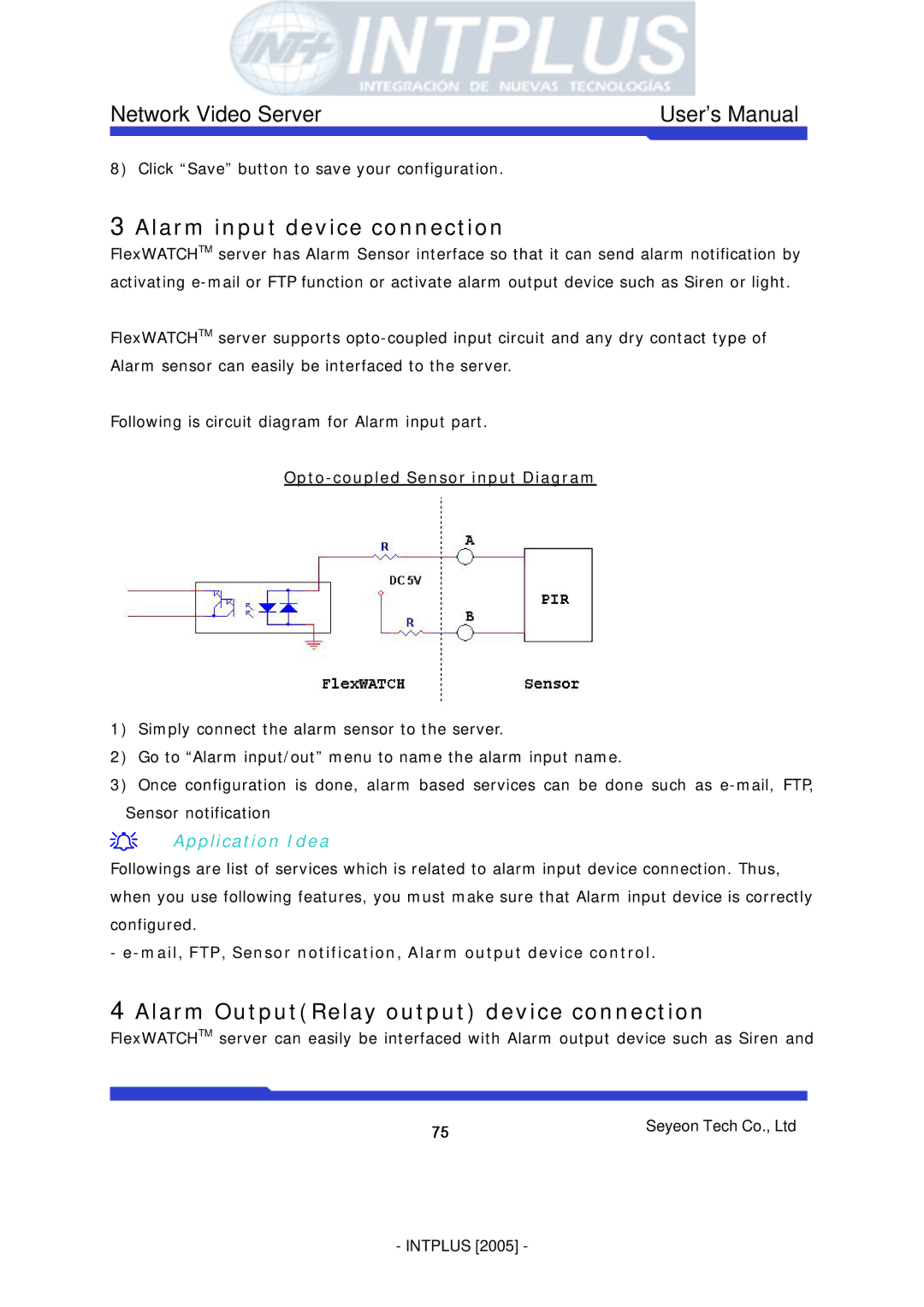 3Com FlexWATCH 3110 user manual Alarm input device connection, Alarm OutputRelay output device connection 