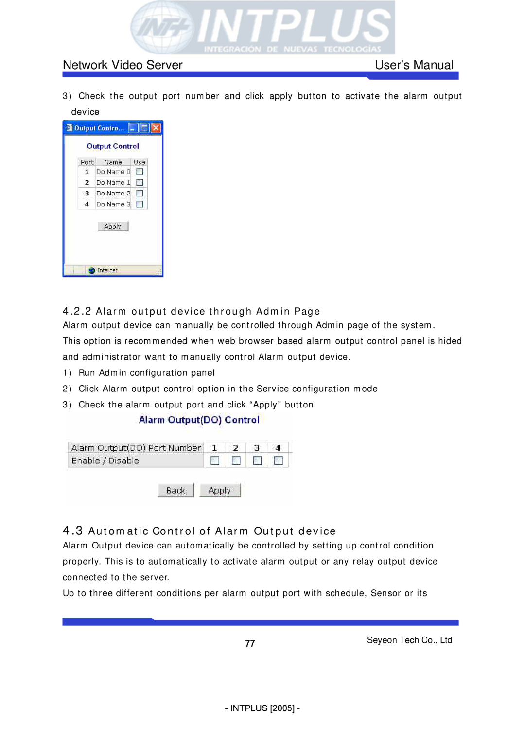 3Com FlexWATCH 3110 user manual Automatic Control of Alarm Output device, Alarm output device through Admin 