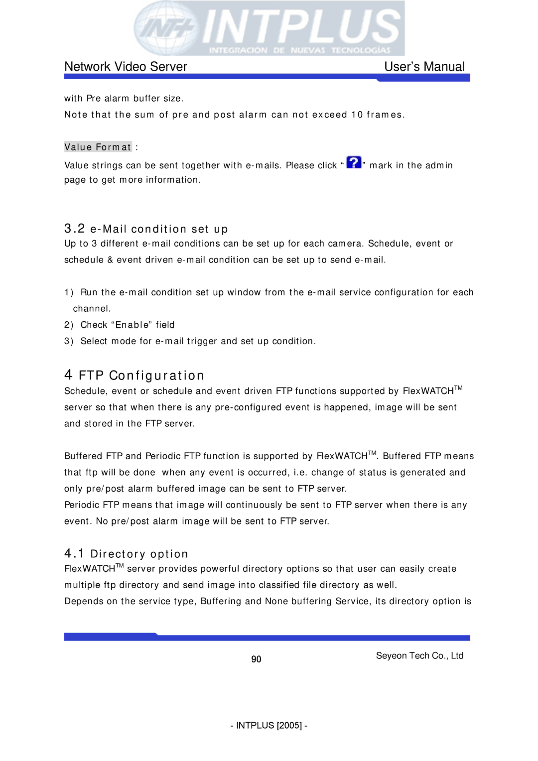 3Com FlexWATCH 3110 user manual FTP Configuration, Mail condition set up, Directory option, Value Format 