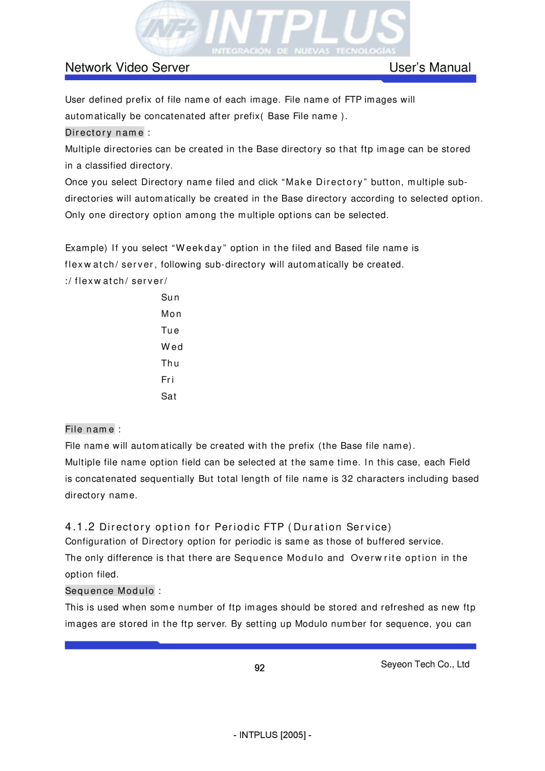 3Com FlexWATCH 3110 user manual Directory option for Periodic FTP Duration Service, Directory name, Sequence Modulo 