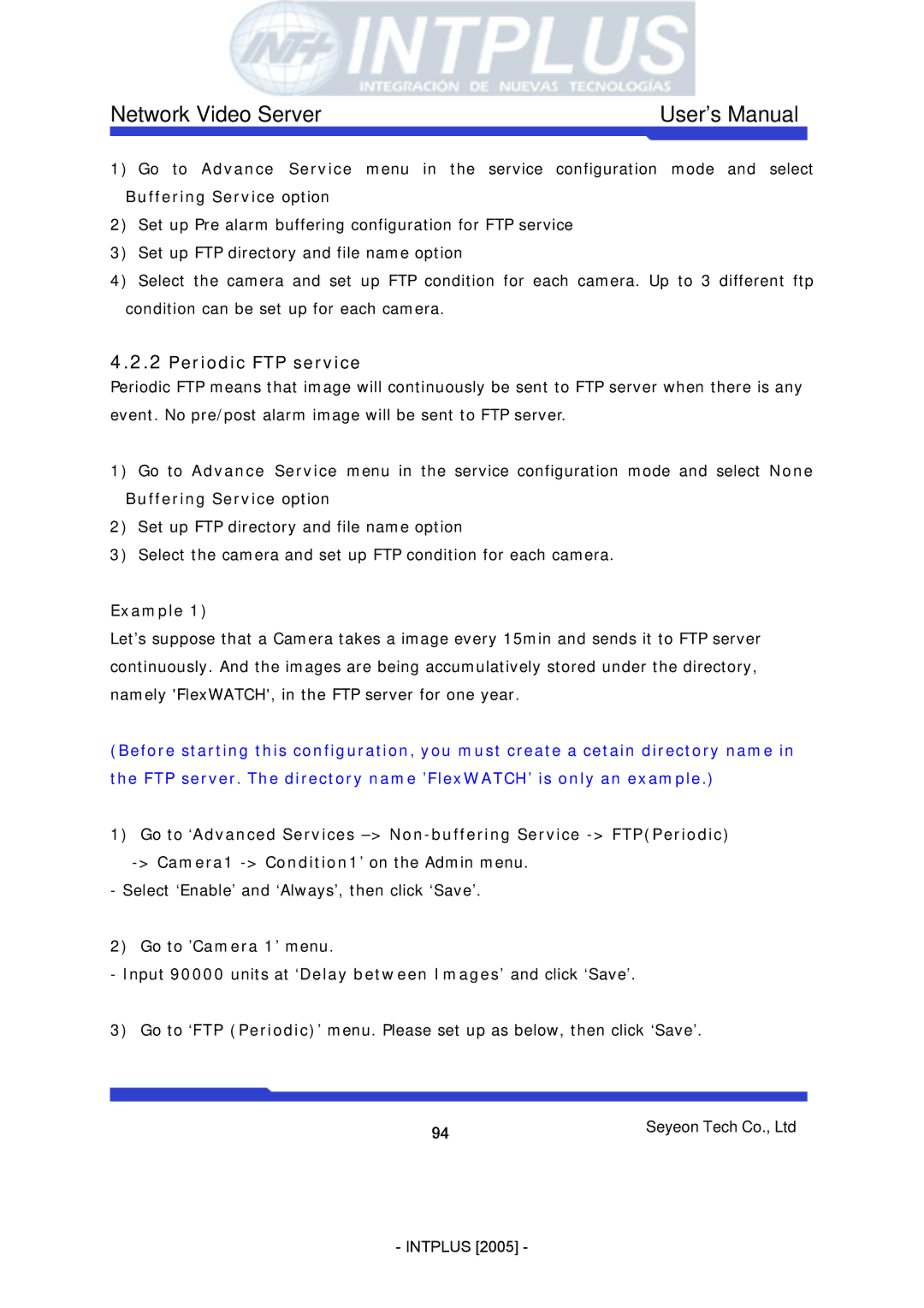 3Com FlexWATCH 3110 user manual Periodic FTP service, Example 