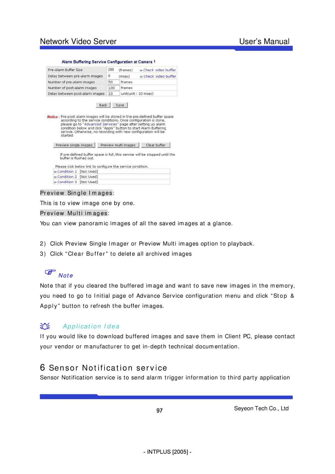 3Com FlexWATCH 3110 user manual Sensor Notification service, Preview Single Images 