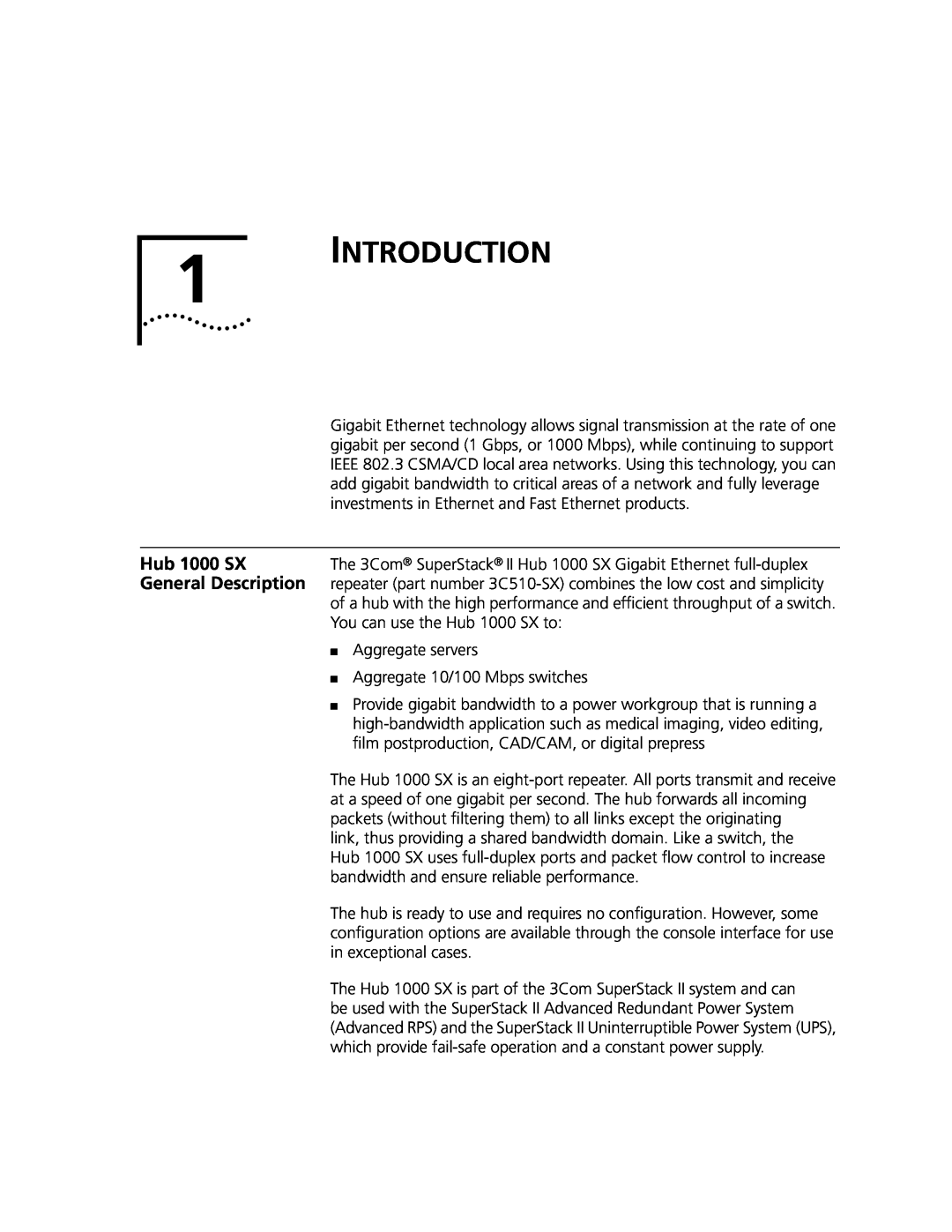 3Com Hub 1000 SX manual Introduction, General Description 