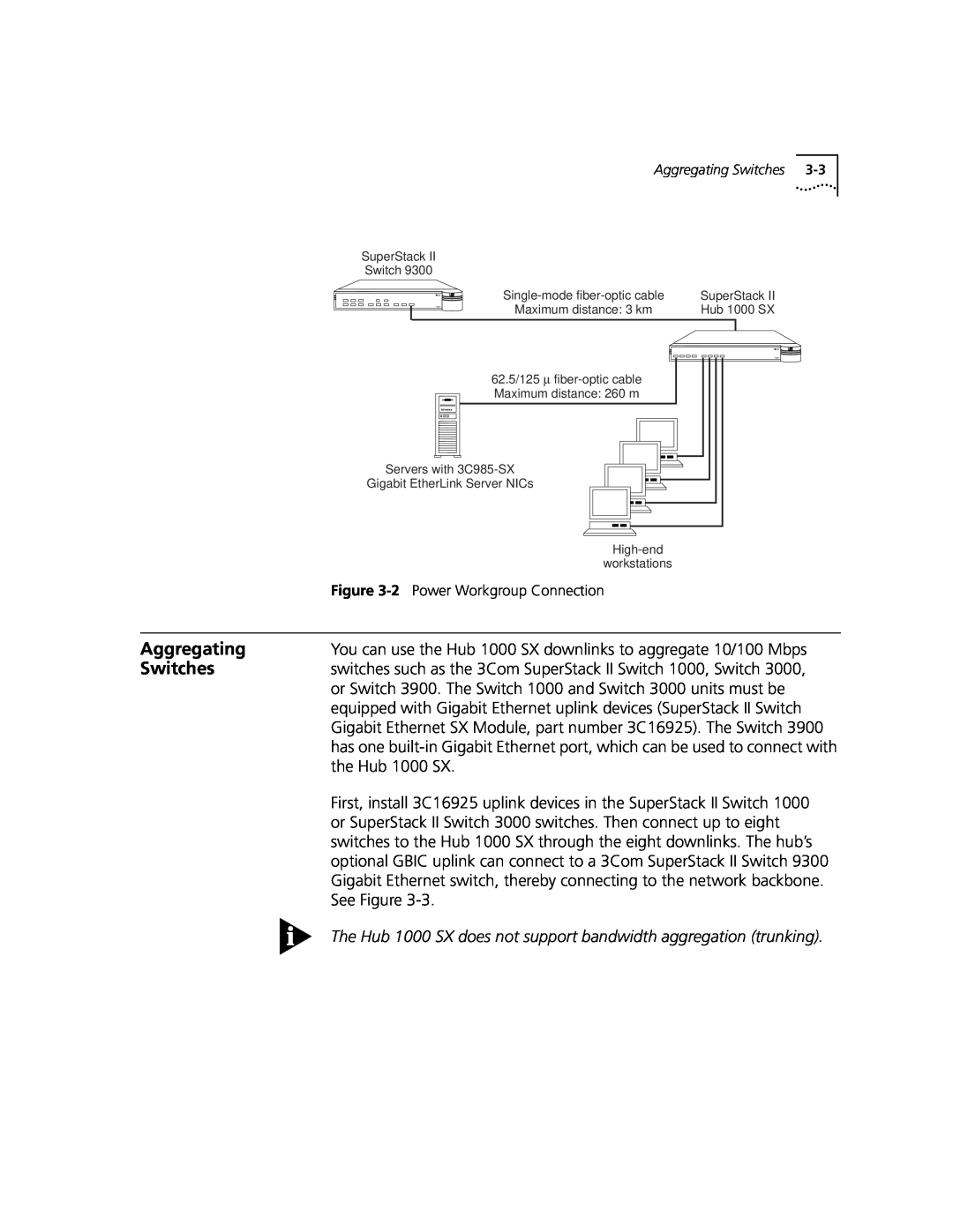 3Com manual Switches, The Hub 1000 SX does not support bandwidth aggregation trunking, Aggregating 