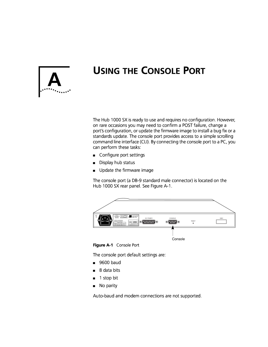 3Com Hub 1000 SX manual Using The Console Port 