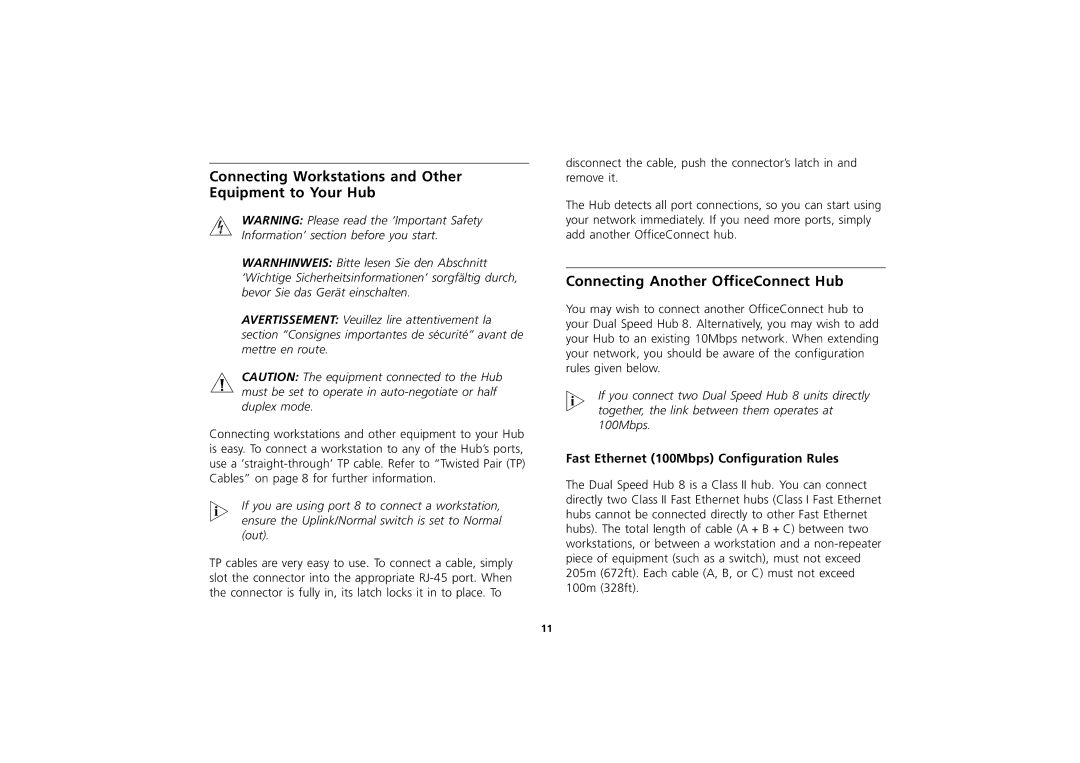 3Com manual Connecting Workstations and Other Equipment to Your Hub, Connecting Another OfficeConnect Hub 