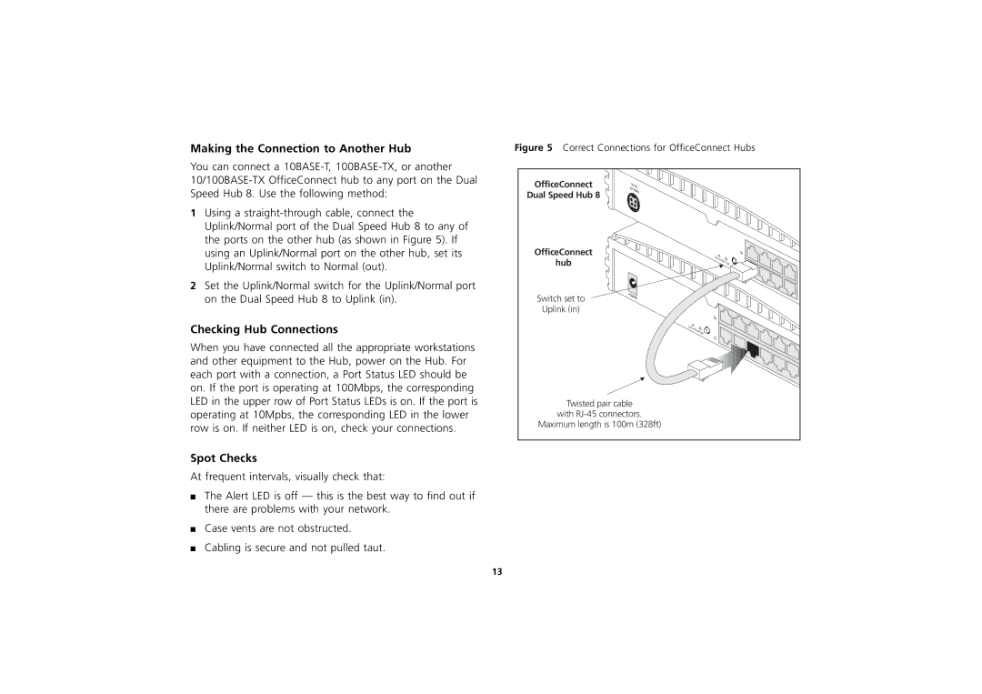 3Com manual Making the Connection to Another Hub, Checking Hub Connections, Spot Checks 