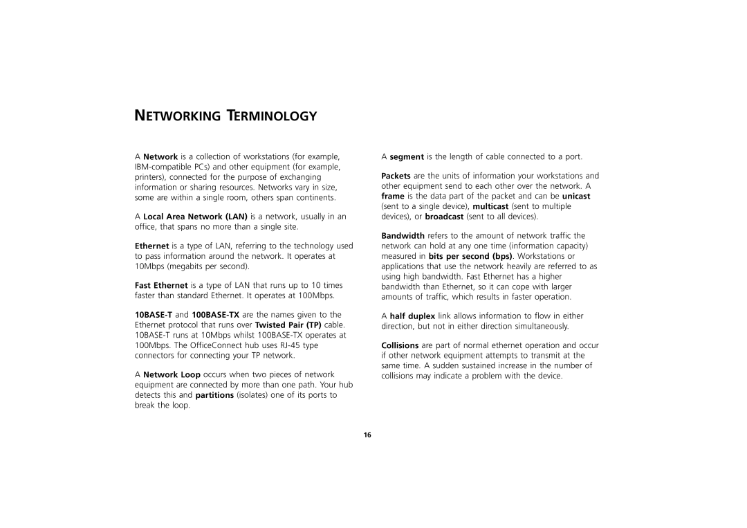 3Com Hub manual Networking Terminology 