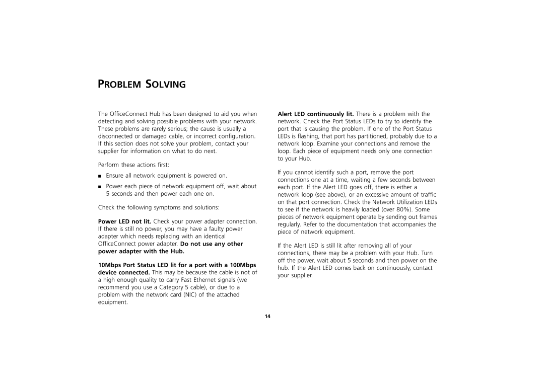 3Com Hub manual Problem Solving 